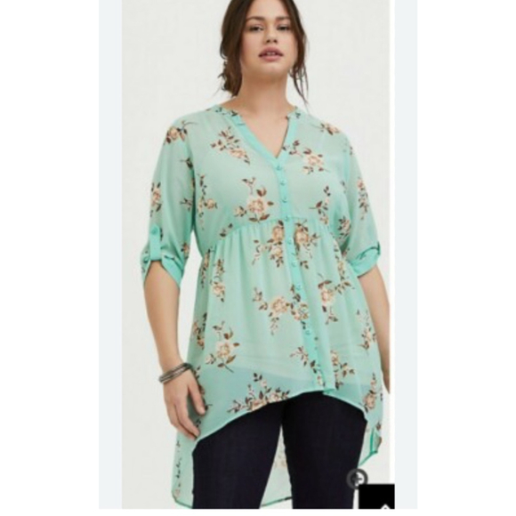 Women's TORRID Mint Green Floral Tunic Top Plus Size 2X - Picture 3 of 12